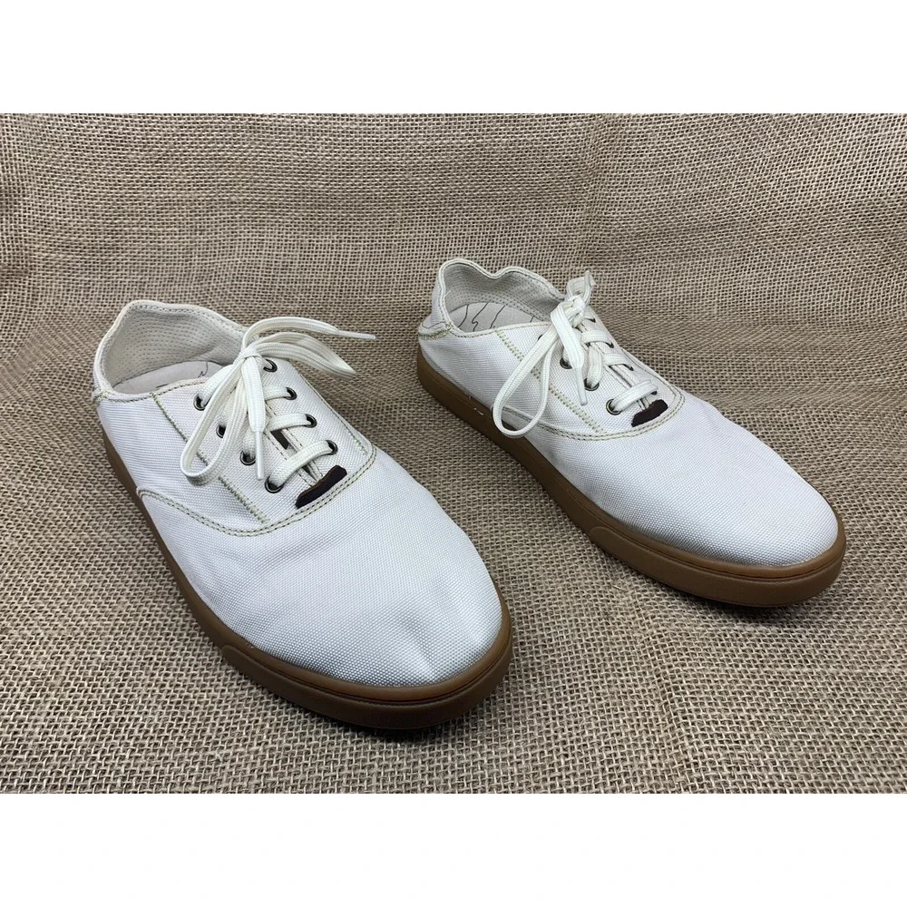 OluKai Men's White Kahu‎ Lace Up Canvas Boat Shoe Size 8 EUR 40